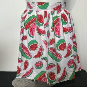 Vintage HANDMADE Apron WATERMELON Print On White Cotton Tea Party Cooking Bake